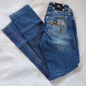 Miss Me Straight Leg Distressed Jeans, Sz 25